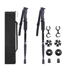 Sports & Outdoors Four-section Trekking Straight Trekking Poles (Color: Black)