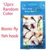 12pcs/Set Insects Flies Fly Fishing Lures Bait High Carbon Steel Hook Fish Tackle With Super Sharpened Crank Hook Decoy; Assorted Varieties